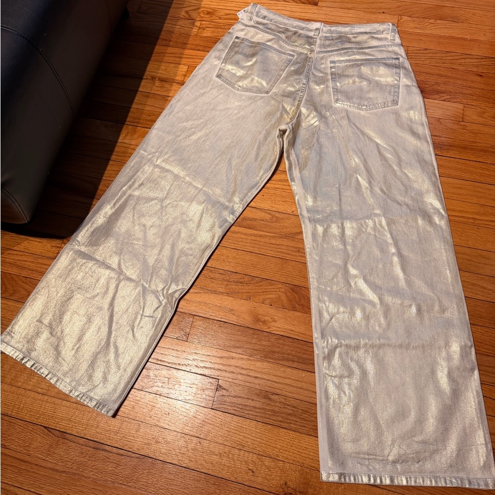 NWT Zara TRF Metallic Effect High-Waisted Jeans Straight wax coated relaxed fit - Picture 12 of 13